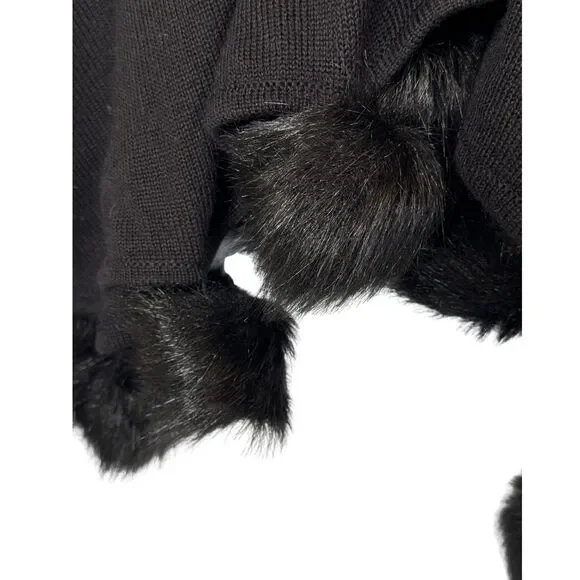 Vintage IVANA Black Shawl Wrap | Faux Fur Pom Trim | Made in Hong Kong | OS - Picture 3 of 4